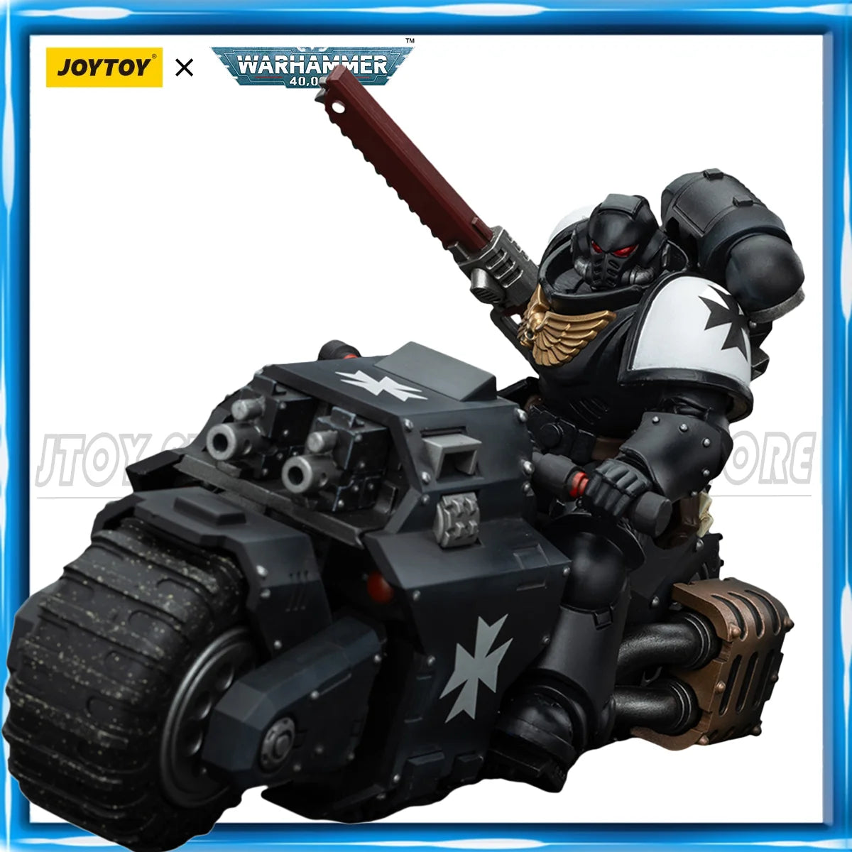 Miniatura di Warhammer Brother Valtus – Black Templars Outriders, figura d'azione in scala 1/18, con dettagli realistici e armatura nera