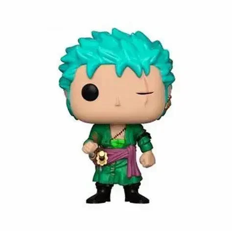 Figurine Funko One Piece di Roronoa Zoro, Chopper e Luffy, altezza 10 cm, personaggi anime da collezione in dettaglio.