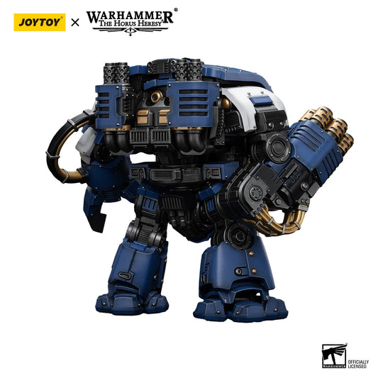 Action figure Warhammer Ultramarines Leviathan Dreadnought con lance melta ciclone e artiglio da battaglia, dettagli realistici e articolati.