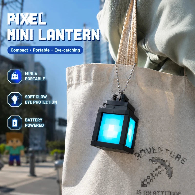 Portachiavi Minecraft Lantern Otaku Family con luci LED mini modello pixel, decorativo per zaini e notti illuminate.