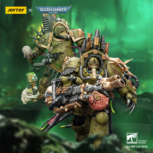 Figura d'azione Warhammer 40K Death Guard Foul Blightspawn in scala 1/18, dettaglio realistico e design minuzioso.