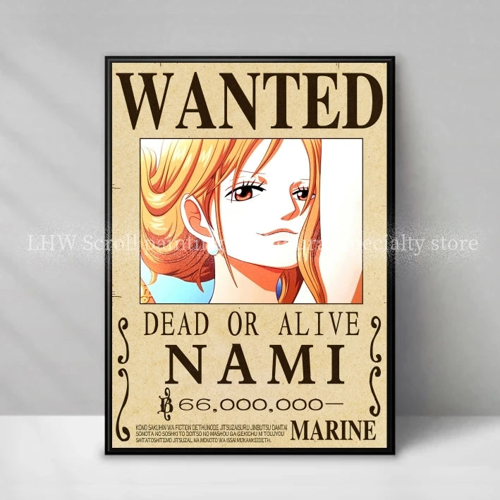 Figura d'azione Otaku Family Store di One Piece, decorativa con avviso Wanted giallo, alta qualità, ideale per pareti.