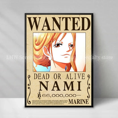 Figura d'azione Otaku Family Store di One Piece, decorativa con avviso Wanted giallo, alta qualità, ideale per pareti.