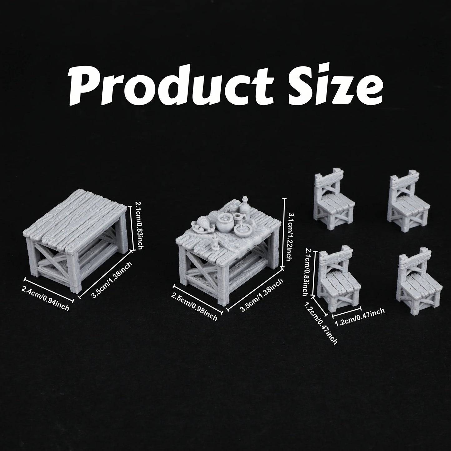 Miniature tavolo rustico e mobili per giochi di ruolo, set di arredamento per terrain miniatures da tavolo Otaku Family Store.
