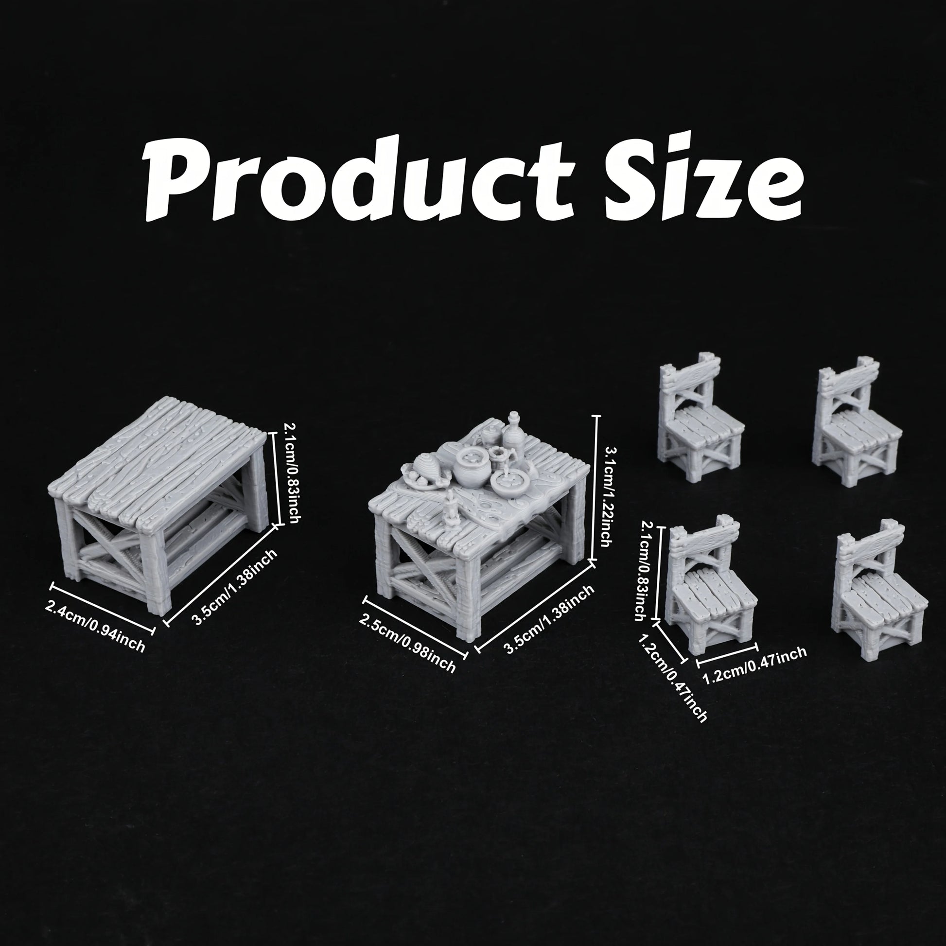 Miniature tavolo rustico e mobili per giochi di ruolo, set di arredamento per terrain miniatures da tavolo Otaku Family Store.