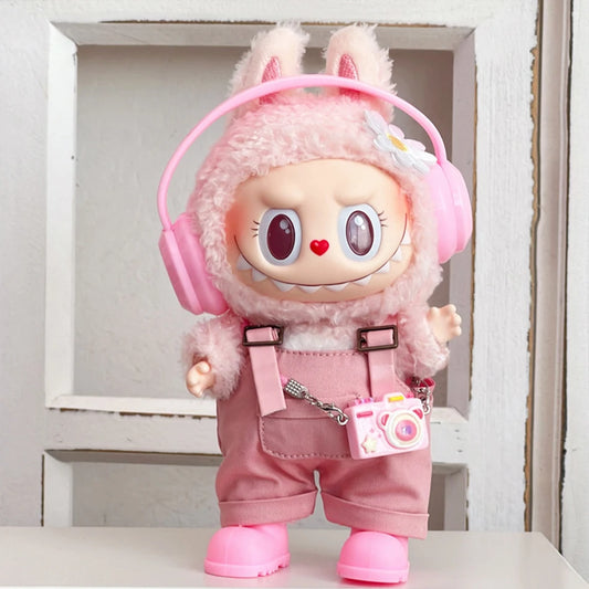 Set di accessori per bambole Labubu Otaku Family, con vestiti, scarpe, cuffie e outfit carini, perfetti come regalo.