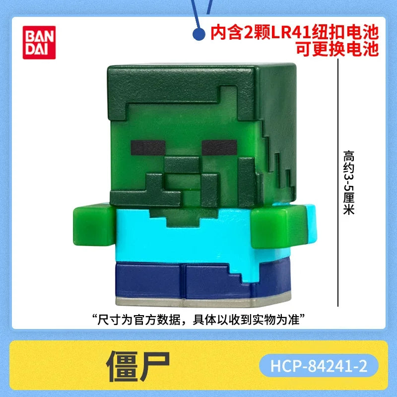 Figura LED collezionabile Minecraft Bandai Namco con Steve, Zombie, Ender Dragon e scheletro, set Gashapon, gadget da collezione.