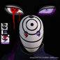 Maschera cosplay Uchiha Obito Sharingan Akatsuki Naruto, dettagliata maschera in tessuto nero con simboli rossi e occhio Sharingan