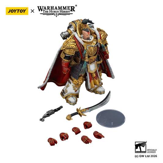 Figura d'azione Warhammer 40K White Scars Jaghatai Khan, modello in scala 1/18, dettagliata e realistica.