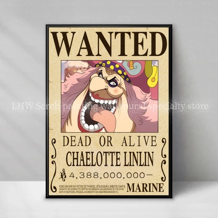 Figura d'azione Otaku Family Store di One Piece con poster decorativo Wanted in giallo, alta qualità, ideale per collezionisti e fan.