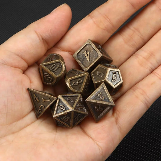 Dadi poliedrici in metallo bronzo per Dungeons & Dragons, set di 7 pezzi, gadget RPG, Otaku Family Store Online