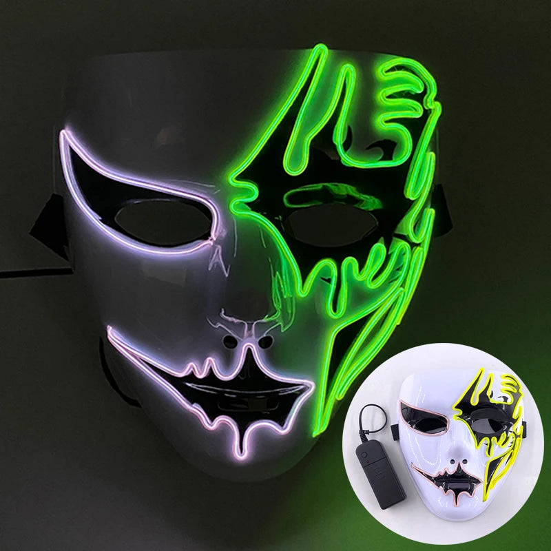Maschera da cosplay luminosa con design di diavolo, perfetta per Halloween, horror e feste in maschera, marca Otaku Family Store Online.