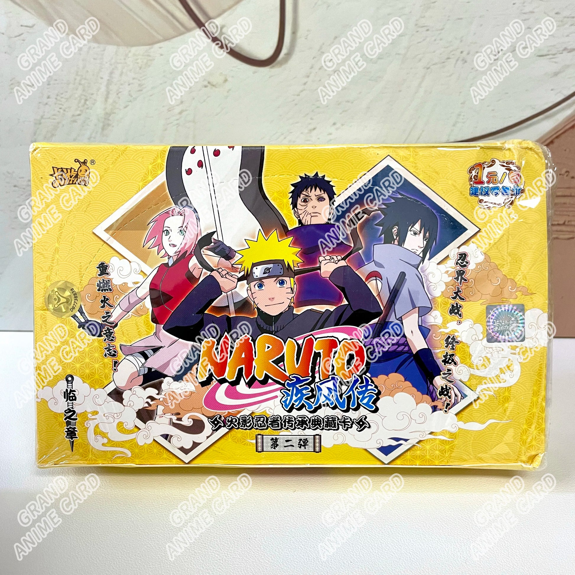 Scatola di carte collezionabili Naruto KAYOU Otaku Family Store, booster box ufficiale T2W9 / T4W8, immagini di carte Naruto.