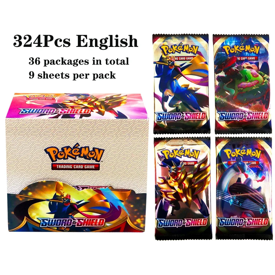 Lotto di 36 buste di carte Pokémon TCG in lingua inglese, display box con 324 carte, marca Otaku Family Store Online