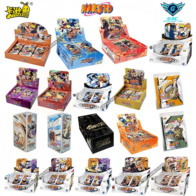 Scatola di carte Naruto KAYOU, collezione ufficiale T2W9 / T4W8, con immagini di personaggi Naruto e simboli della serie.