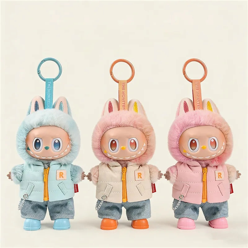 Giacca imbottita invernale Labubu di Otaku Family Store, con cappuccio in pile, vestito per bambole Labubu di 15-17cm.