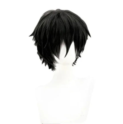 Completo cosplay di Joker di Persona 5 con cappotto nero, parrucca, maschera, guanti e uniforma, ispirato a Rain Palace Lotus.