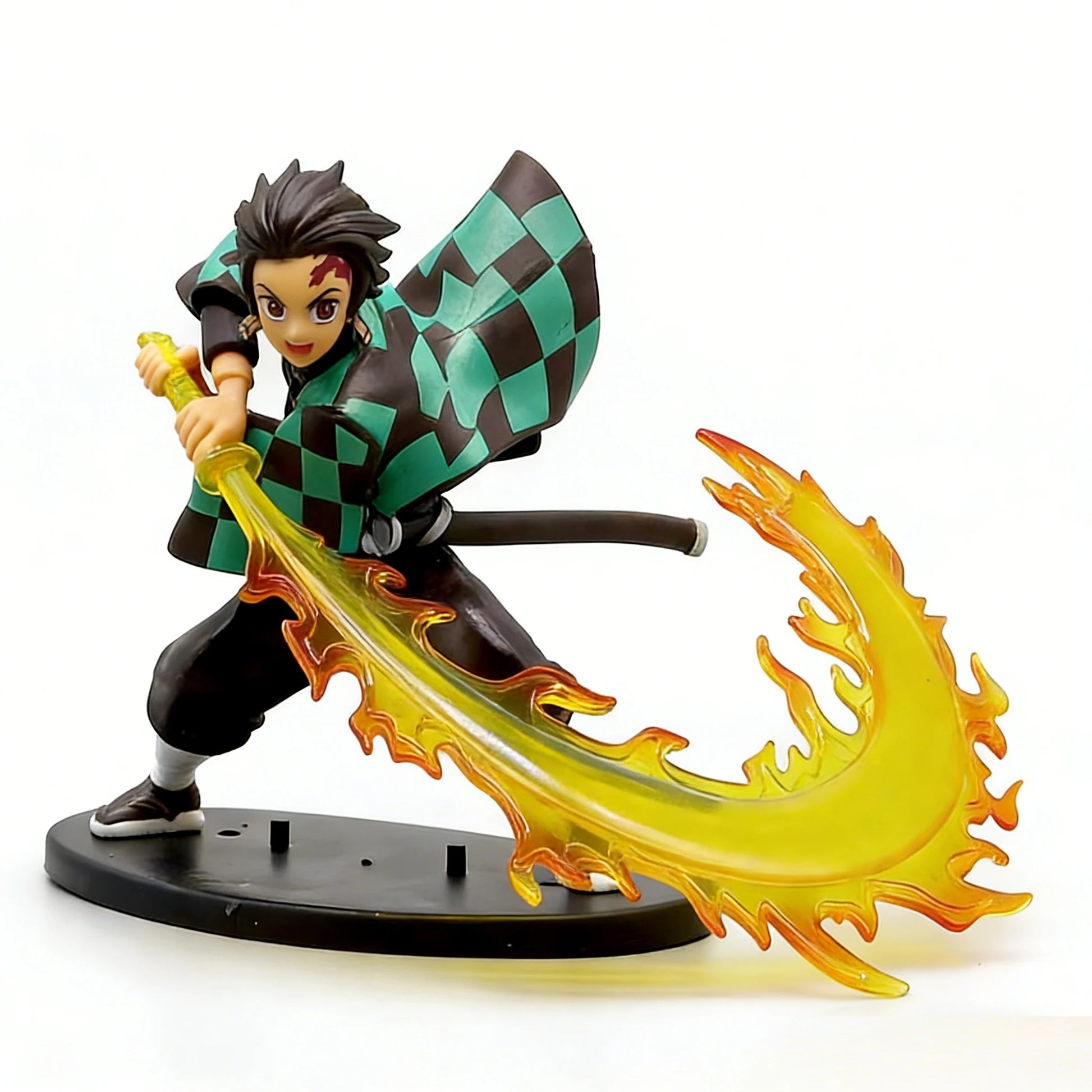 Figura d'azione Demon Slayer con Tanjirou, Zenitsu e Kyoujurou, dettagliata e colorata, marca Bandai, perfetta per collezionisti anime.