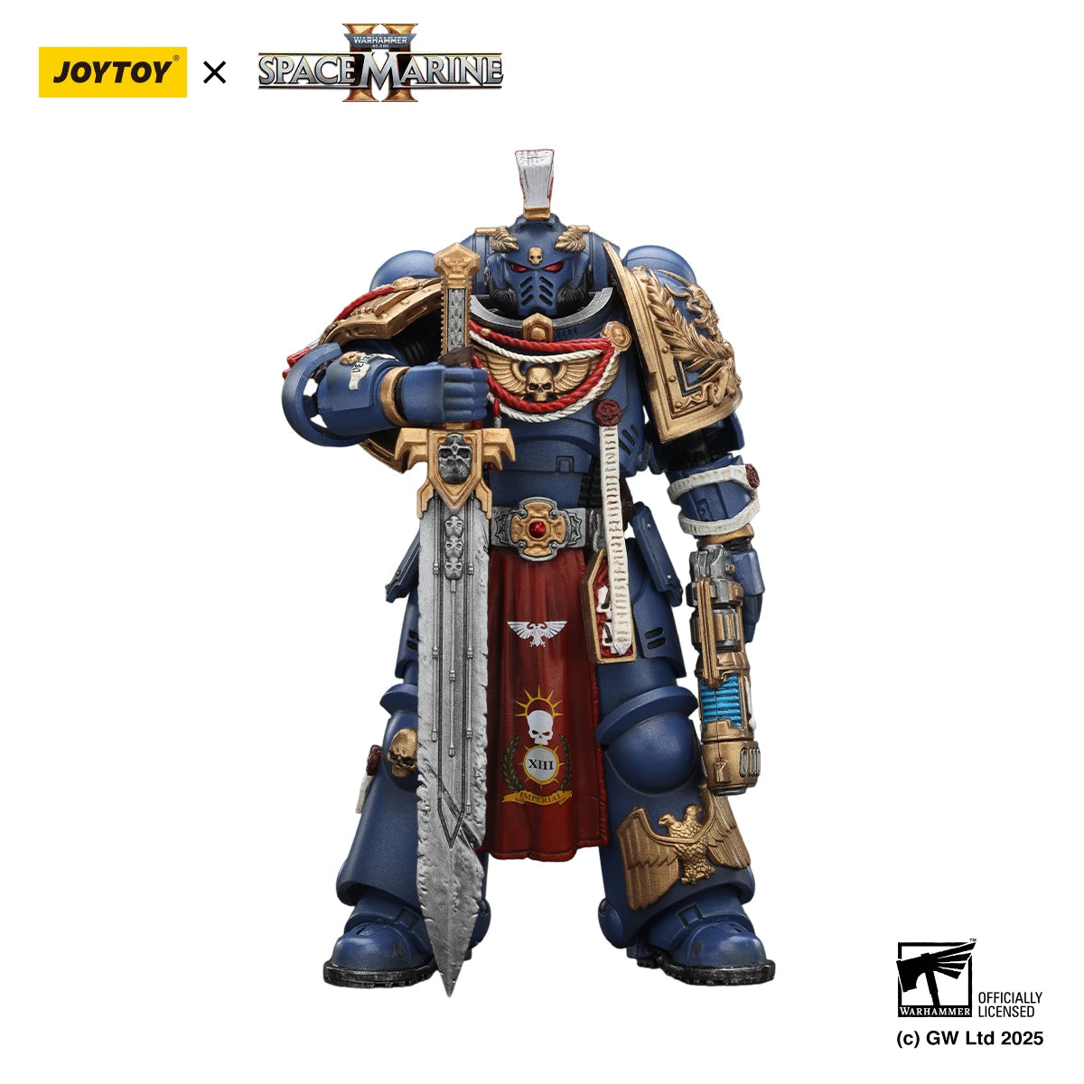 Action figure Warhammer 40K Abaddon the Despoiler e Death Guard in armor primus, modello 1/18, con accessori dettagliati e reliquiari pesanti.