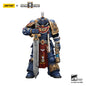 Action figure Warhammer 40K Abaddon the Despoiler e Death Guard in armor primus, modello 1/18, con accessori dettagliati e reliquiari pesanti.