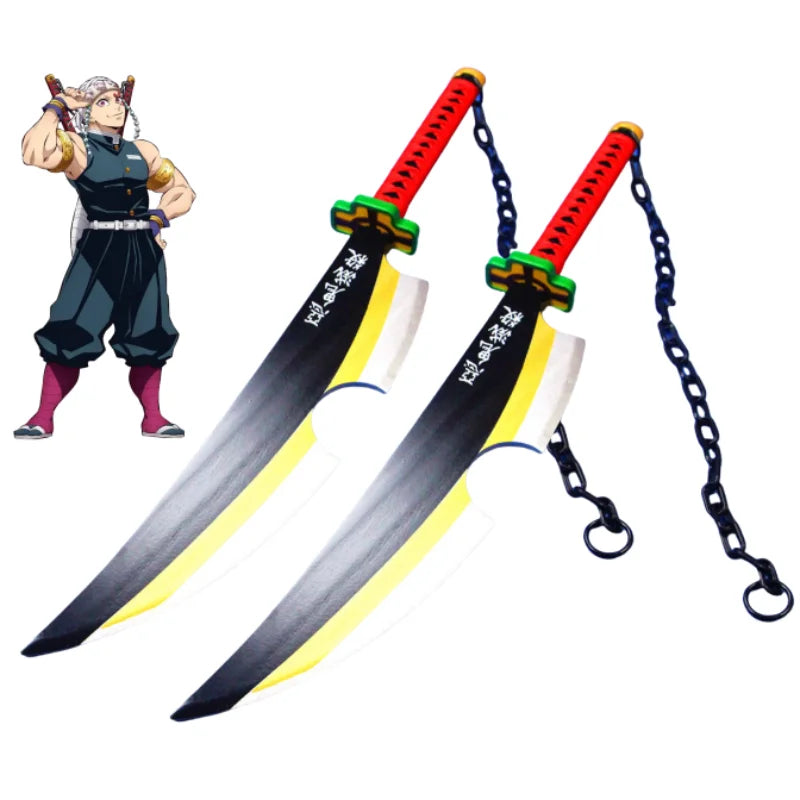 Spada katana da cosplay Demon Slayer da 41 pollici, lama in acciaio, manico nero, perfetta per cosplay anime ninja.