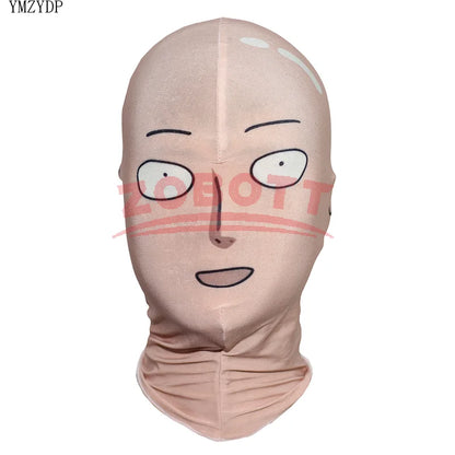 Costume cosplay di Saitama da One Punch Man con tuta, mantello, maschera e accessori, ideale per cosplay e occasioni speciali