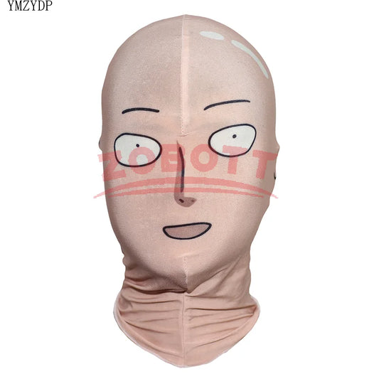 Costume cosplay di Saitama da One Punch Man con tuta, mantello, maschera e accessori, ideale per cosplay e occasioni speciali