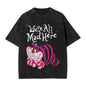 Maglietta a maniche corte con design del Gatto Cheshire del Gatto del Cappellaio Matto, gadget Otaku Family Store, stile umoristico e delicato