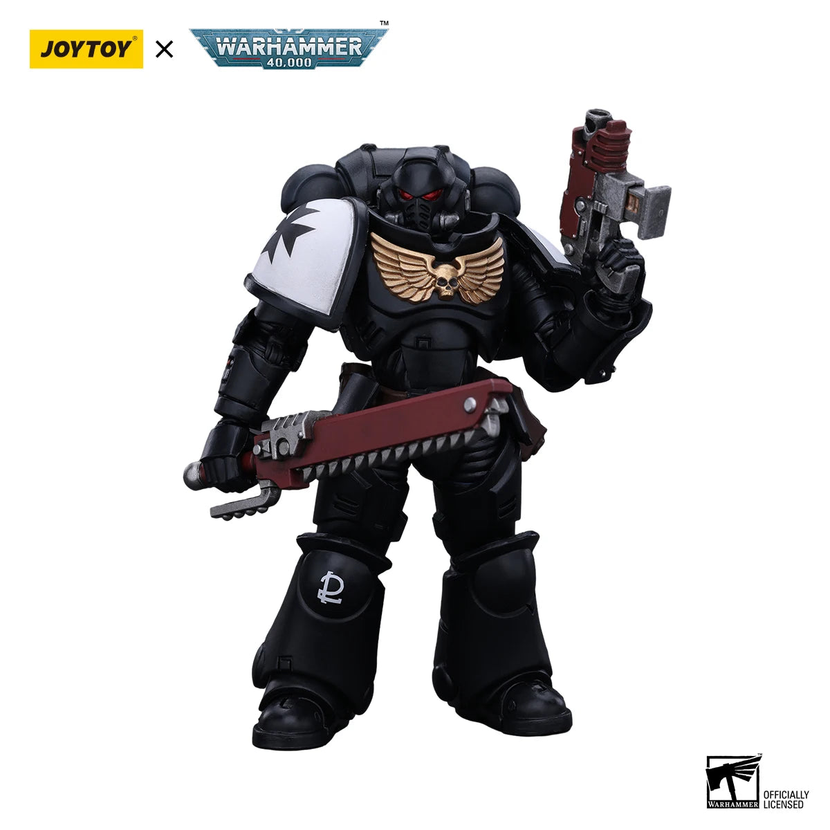 Miniatura di Brother Valtus dei Black Templars Outriders di Warhammer, figura d'azione 1/18 di JOYTOY, dettagliata e dinamica