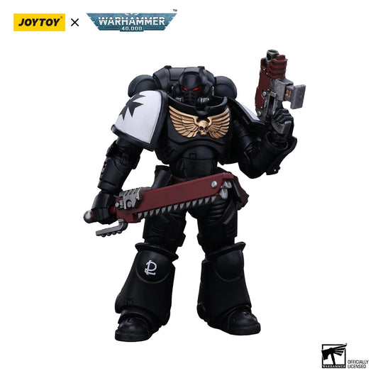 Miniatura di Brother Valtus dei Black Templars Outriders di Warhammer, figura d'azione 1/18 di JOYTOY, dettagliata e dinamica