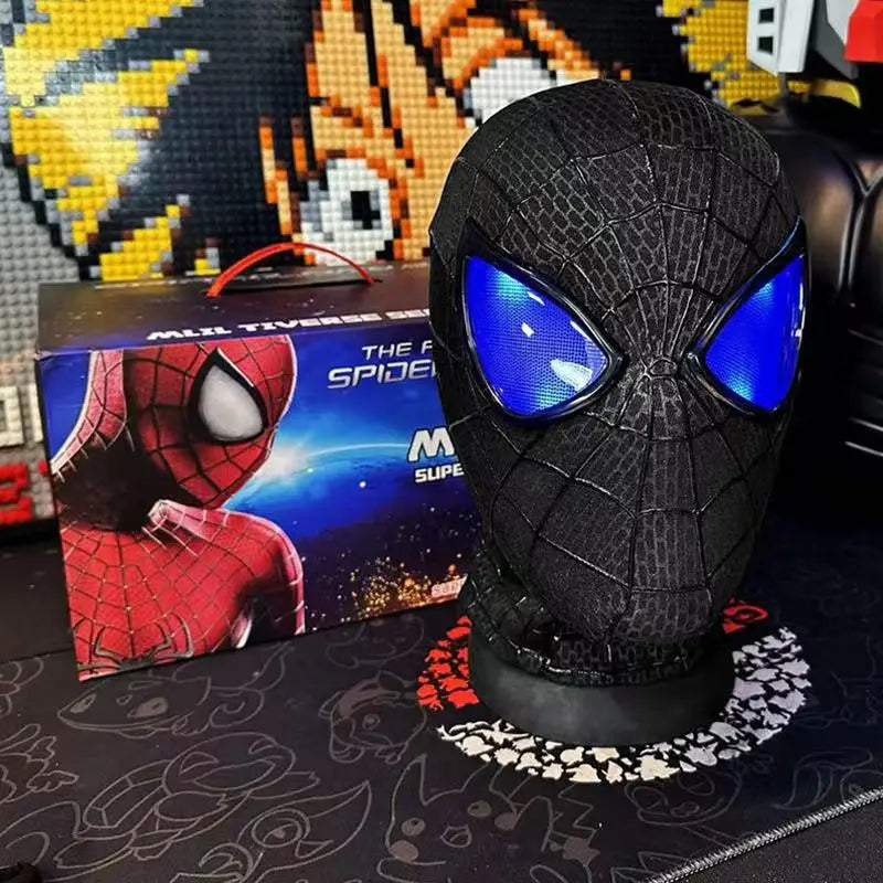 Maschera di Spiderman con occhi mobili, controllo remoto, tessuto spandex, costume cosplay di Peter Parker, perfetta per Halloween