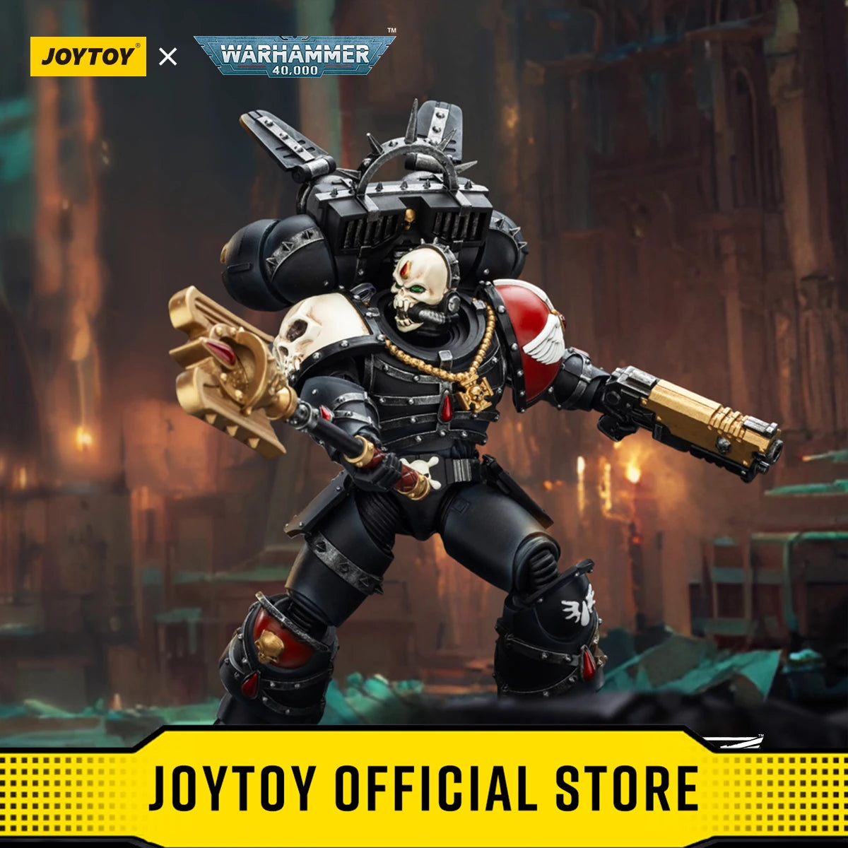 Figura d'azione Warhammer 40k Blood Angels Lemartes con jump pack, croce di sangue e pistola bolt Absolver, dettagliata e dinamica