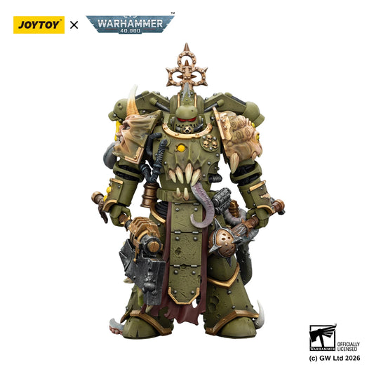 Figura d'azione Warhammer 40K Death Guard Plague Marine Champion, dettaglio in plastica, con armatura e armi, alta qualità.