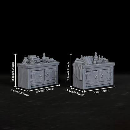 Miniature armadi RPG in due pezzi per giochi di ruolo e tabletop, accessori immersivi per ambientazioni e prop per giochi da tavolo.