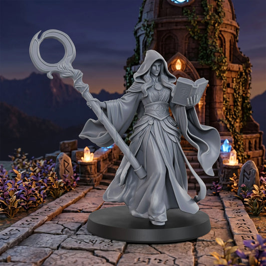 Miniatura di un mago fantasy Moonshadow Archmage in scala 1:50, statua da tavolo per giochi di ruolo e collezioni, di Otaku Family Store.