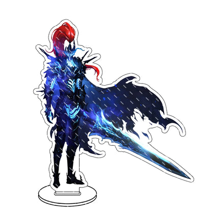 Supporto acrilico Solo Leveling Sung Jin-Woo, gadget collezionabile per fan, con immagine dettagliata del personaggio.