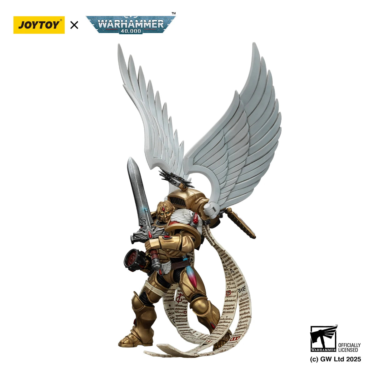 Figura d'azione Blood Angels Warhammer 40K Sanguinor con spada Encarmine, dettagliata e dinamica, marca Otaku Family Store.