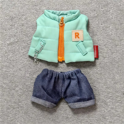 Giacca imbottita invernale Labubu con cappuccio e cappello, vestito per bambole da 15-17cm, tessuto trapuntato e caldo.