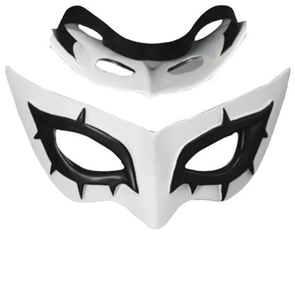 Costume cosplay completo di Persona 5 Joker, abito nero, parrucca, guanti e maschera, ispirato a Rain Palace Lotus.