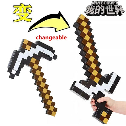 Spada e piccone 2-in-1 in plastica per cosplay Minecraft My World, figura di gioco con armi trasformabili, marca Otaku Family Store.