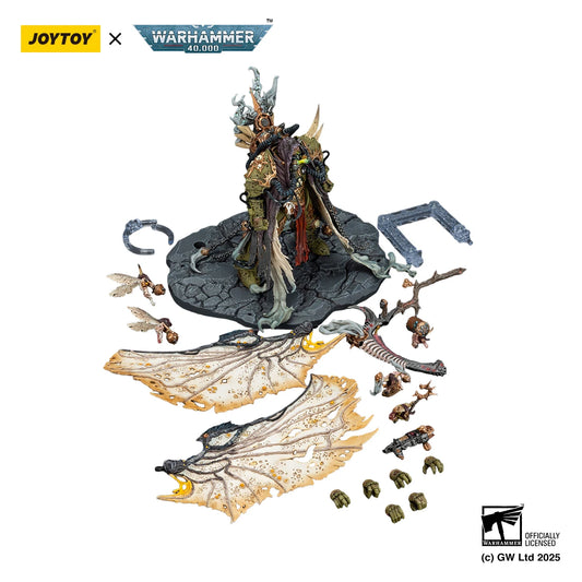 Action figure Warhammer 40K Mortarion Daemon Primarch Nurgle della linea JOYTOY, figura da 1/18 in pose dinamica