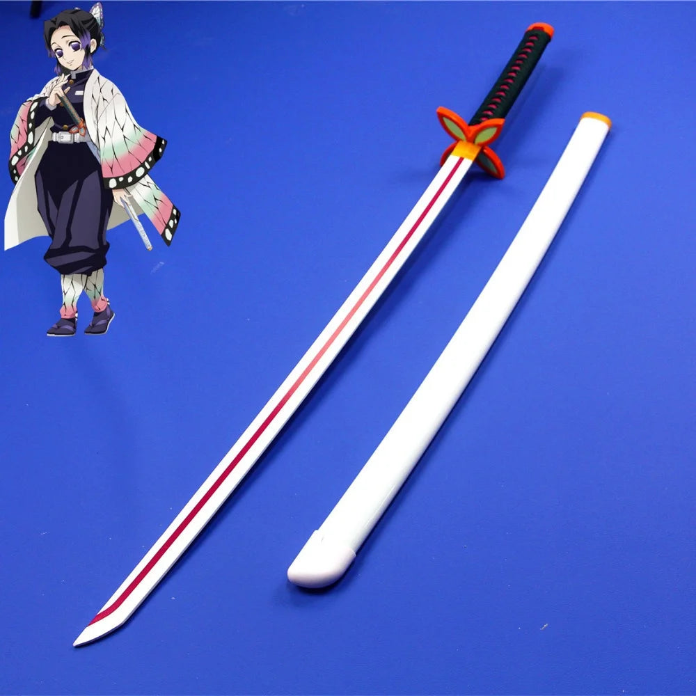 Katana cosplay Demon Slayer da 41 pollici con lama nera e dettagli rossi, perfetta per cosplay anime ninja.