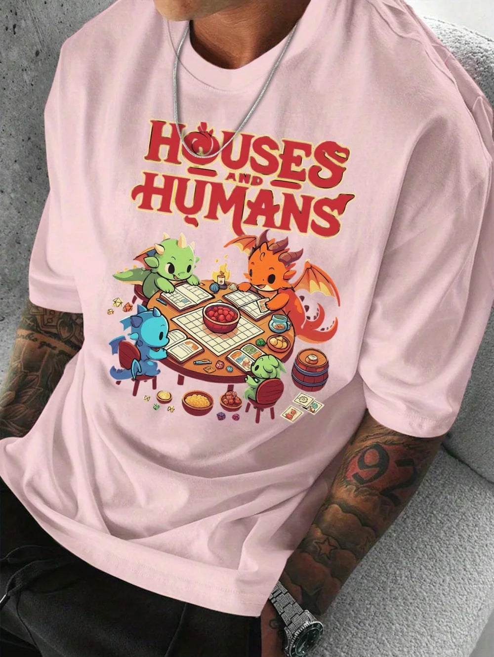 T-shirt Dungeons & Dragons in stile vintage Y2K con stampa 3D, gadget di Otaku Family Store Online, mostra il design frontale.