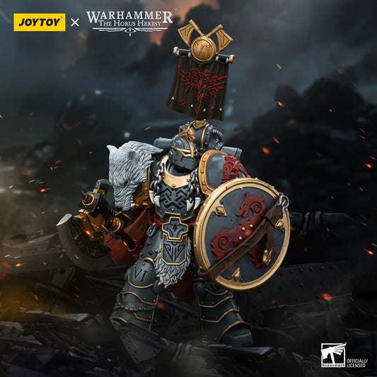 Figura d'azione Warhammer 40k Space Wolves Praetor Otaku Family, altezza 12,4 cm, con ascia potere e scudo da combattimento.