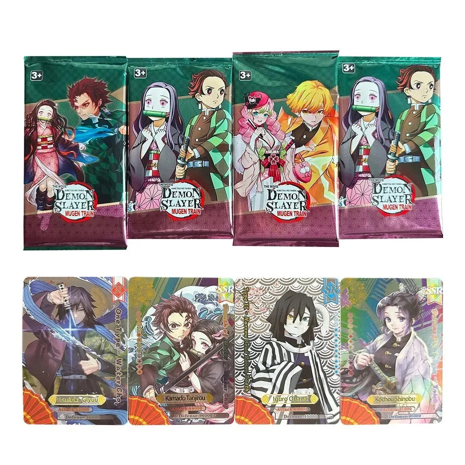 Carte collezione Demon Slayer Mugen Train, Tanjirou e Nezuko, carta rara ultra, dettagli vividi e design artistico.