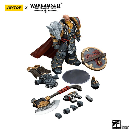 Action figure Warhammer 40k Space Wolves Legion Praetor con ascia energetica e scudo da combattimento, altezza 12,4 cm.
