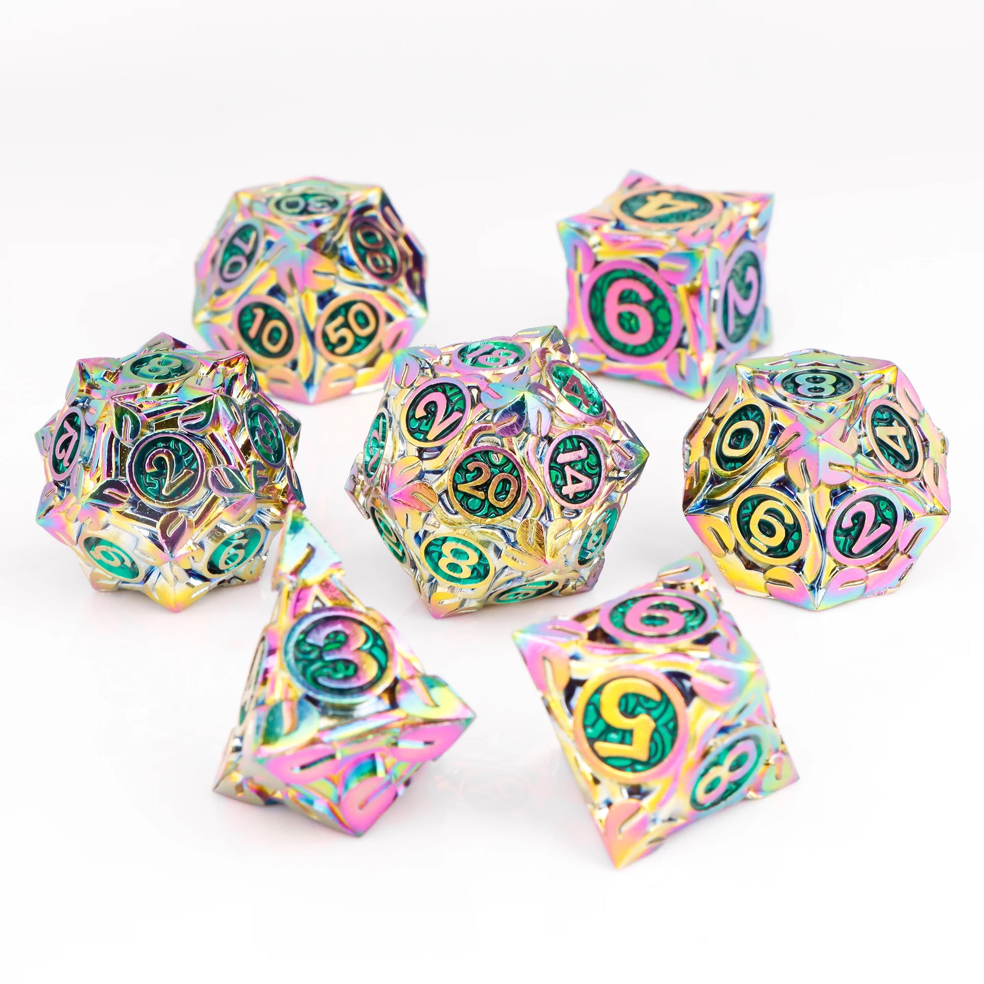 Set di 7 dadi poliedrici in metallo per giochi di ruolo D&D, collezione mista, gadget Otaku Family Store Online