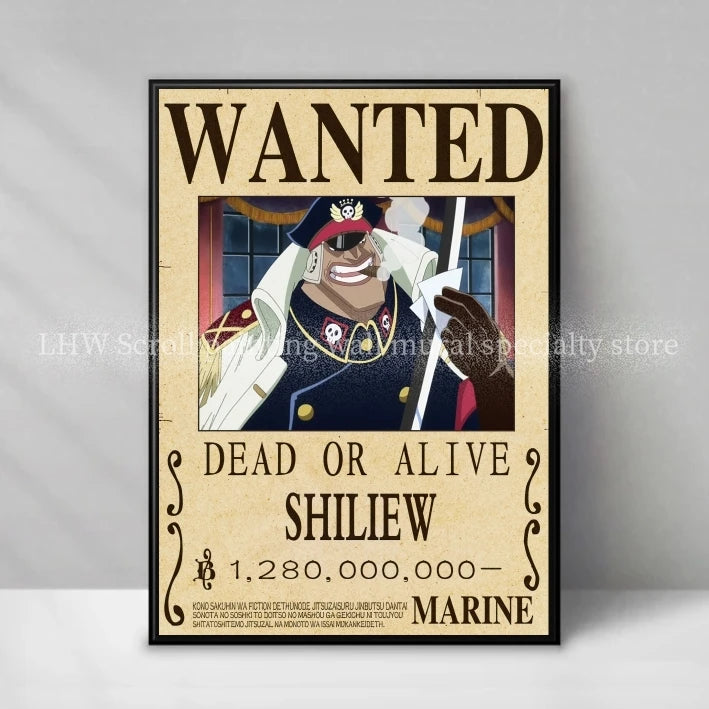 Figura da collezione Otaku Family Store di One Piece, decorativa, in stile avviso di ricercato, di alta qualità, giallo, da parete