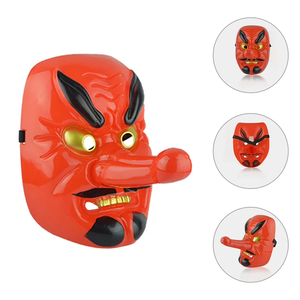 Maschera tradizionale giapponese in plastica Tengu rossa per cosplay, maschera da samurai o mascherata, decorativa e teatrale.