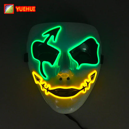 Maschera da cosplay luminosa con design di demone, maschera di Halloween con effetti glow, perfetta per horror e feste a tema.